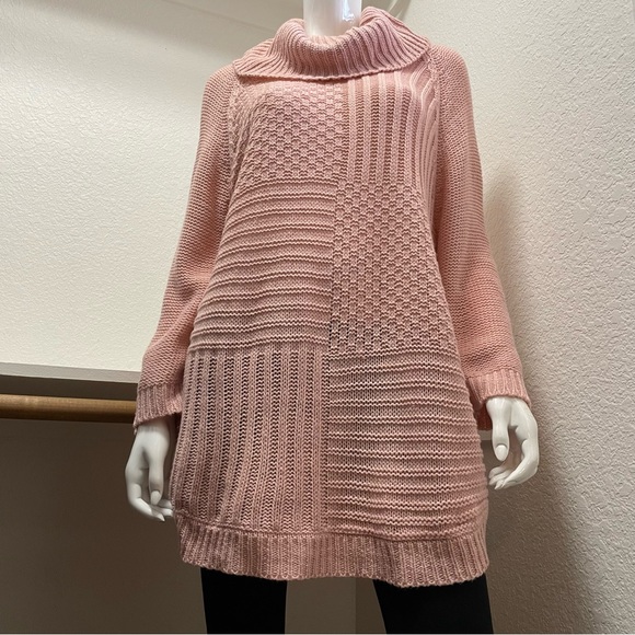 John Paul Richard 💘 Cowl Neck|Curved Hem|Dusty Pink|Block Knit Sweater|Sz 2X - Picture 3 of 10